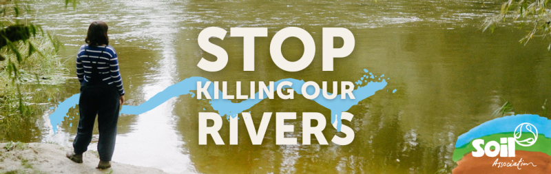 Words 'Stop Killing Our Rivers' overlaid upon a photo of the River Wye